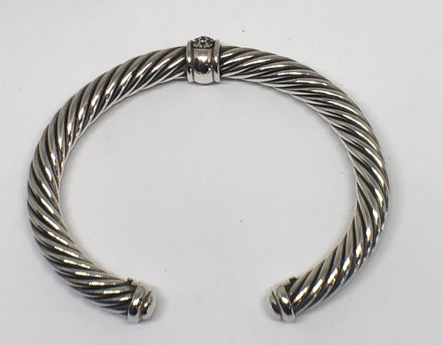 David Yurman 7mm Sterling Silver Black Diamonds Cable Cuff Bracelet ...