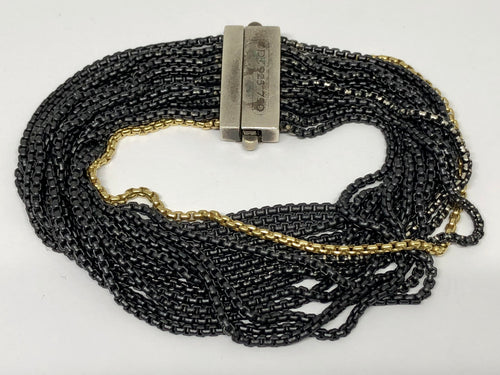 David Yurman Sterling Silver 18k Gold Black 16 Strand Bracelet 7" - Queen May