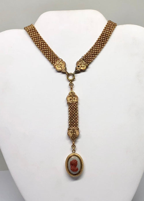 Victorian Gold Filled Double Sided Cameo & Hand Painted Swiss Maiden Necklace - Queen May