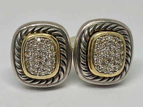 David Yurman Pave Diamond Albion Sterling Silver 18K Gold Earrings - Queen May
