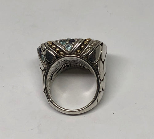 John Hardy Sterling Silver & 18K Gold Topaz & Iolite Kali Lavafire Sea Ring - Queen May