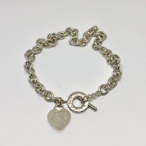 Vintage Tiffany & Co Sterling Silver Heart Tag Charm Bracelet 