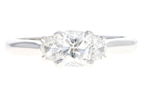 18K White Gold 0.83 Carat Cushion Diamond & Half Moon Three Stone Engagement Ring - Queen May