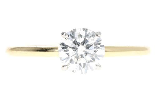 18K Yellow Gold & Platinum 0.92 Carat Round Brilliant Diamond Solitaire Engagement Ring GIA Certified - Queen May