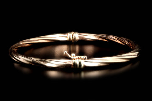 14K Rose Gold Textured Twisted Cable Bangle - Queen May