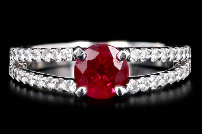 18K White Gold 1.22 Carat ''Pigeon's Blood'' Burma Natural Ruby & Diamond Ring GIA Certified - Queen May