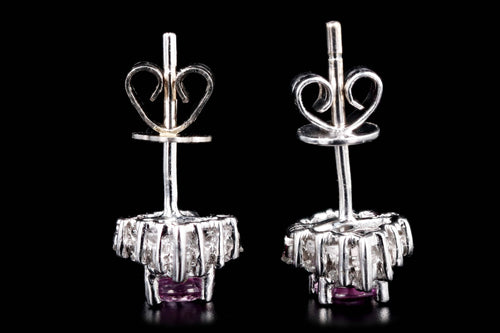 14K White Gold Oval Pink Natural Sapphire & Baguette Diamond Stud Earrings - Queen May