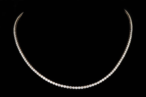14K Yellow Gold 7.37 Carat Total Weight Round Brilliant Diamond Tennis Necklace - Queen May