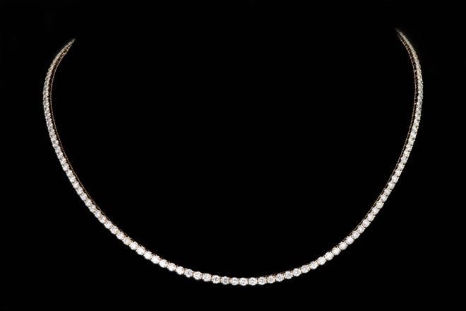 14K Yellow Gold 7.37 Carat Total Weight Round Brilliant Diamond Tennis Necklace - Queen May