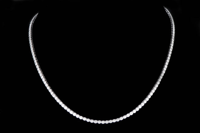 14K White Gold 6.15 Carat Total Weight Round Brilliant Diamond Tennis Necklace - Queen May