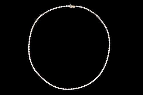 14K Yellow Gold 7.37 Carat Total Weight Round Brilliant Diamond Tennis Necklace - Queen May