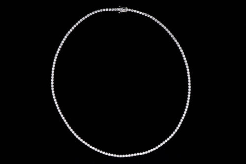 14K White Gold 6.15 Carat Total Weight Round Brilliant Diamond Tennis Necklace - Queen May