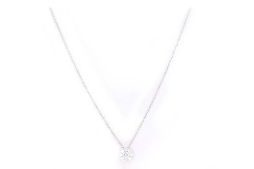 14K White Gold 0.85 Carat Total Weight Round Brilliant Diamond Cluster Halo Pendant Necklace - Queen May