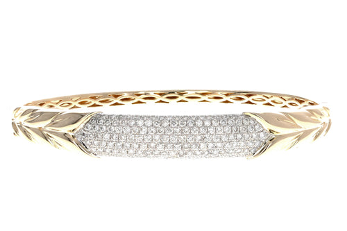 14K Yellow Gold 2 Carat Total Weight Diamond Pave Leaf Bangle - Queen May