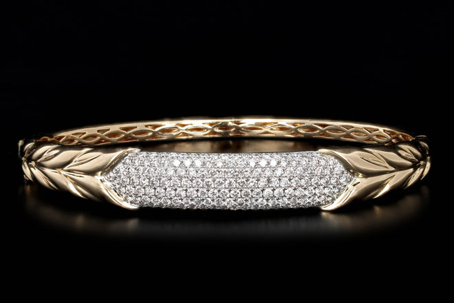 14K Yellow Gold 2 Carat Total Weight Diamond Pave Leaf Bangle - Queen May