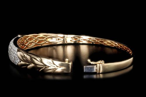 14K Yellow Gold 2 Carat Total Weight Diamond Pave Leaf Bangle - Queen May
