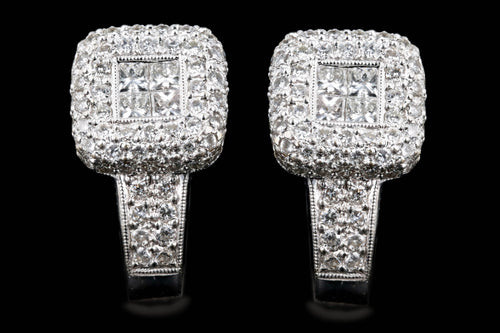 18K White 1.66 Carat Total Weight Invisible Set Princess Diamond Pave Earrings - Queen May