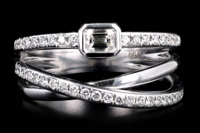 18K White Gold 0.42 Carat Total Weight Diamond Baguette Crisscross Ring - Queen May