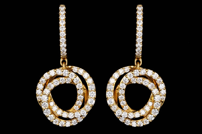 18K White or Yellow Gold 1.0 Carat Total Weight Diamond Swirl Drop Earrings - Queen May