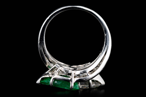 Retro Platinum 1.91 Carat Pear Diamond & 1.5 Carat Natural Emerald Toi Et Moi Ring GIA Certified - Queen May