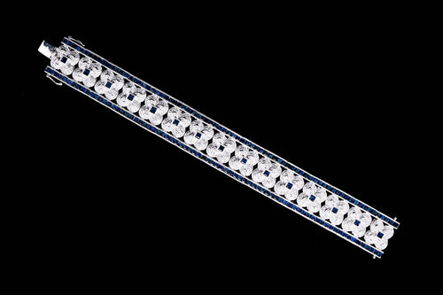 18K White Gold 14.5 Carat Total Weight Natural Sapphire & Diamond Clover Link Bracelet - Queen May