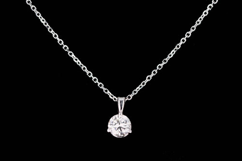 14K White Gold 0.39 Carat Round Brilliant Diamond Pendant Necklace - Queen May