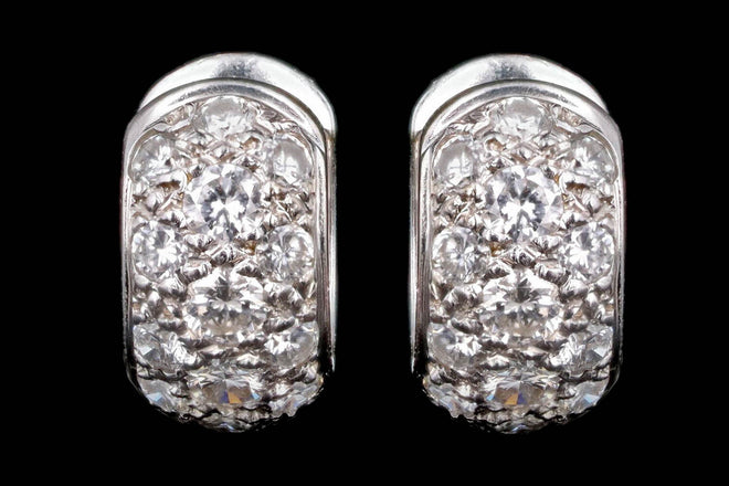 18K White Gold 1 Carat Total Weight Diamond Pave Huggie Earrings - Queen May