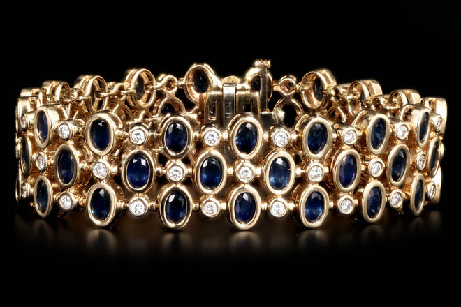 14K Yellow Gold Oval Natural Sapphire & Round Diamond Bracelet - Queen May