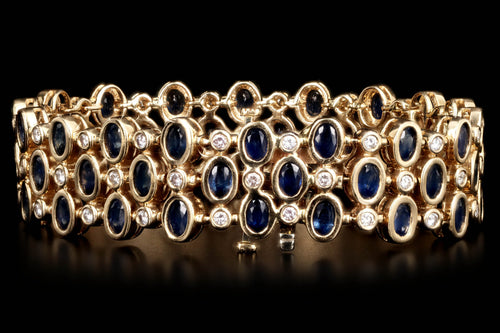 14K Yellow Gold Oval Natural Sapphire & Round Diamond Bracelet - Queen May