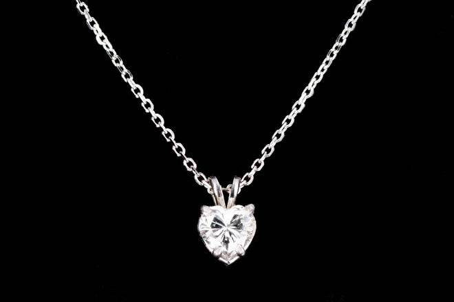 14K White Gold 0.61 Carat Heart Diamond Pendant Necklace - Queen May