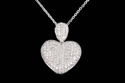 14K White Gold 0.25 Carat Total Weight Diamond Pave Heart Pendant Necklace - Queen May