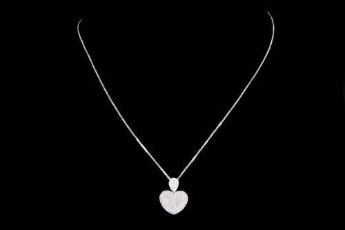 14K White Gold 0.25 Carat Total Weight Diamond Pave Heart Pendant Necklace - Queen May