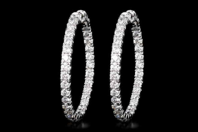 14K White Gold 4.34 Carat Total Weight Round Brilliant Diamond Inside-Out Hoop Earrings - Queen May