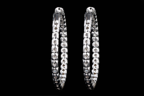 14K White Gold 4.34 Carat Total Weight Round Brilliant Diamond Inside-Out Hoop Earrings - Queen May