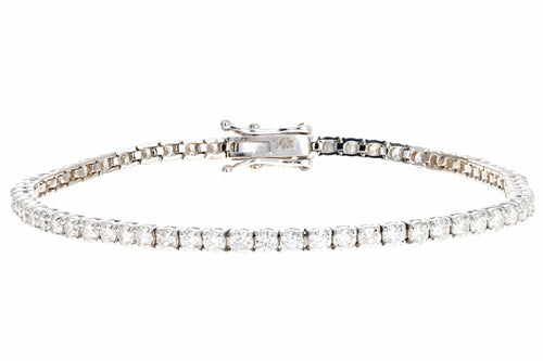 14K White Gold 3.67 Carat Total Weight Round Brilliant Diamond Tennis Bracelet - Queen May