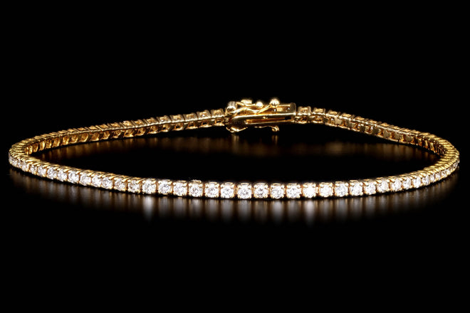 14K Yellow Gold 2.27 Carat Total Weight Round Brilliant Cut Diamond Tennis Bracelet - Queen May