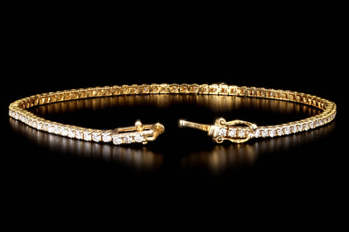 14K Yellow Gold 2.27 Carat Total Weight Round Brilliant Cut Diamond Tennis Bracelet - Queen May