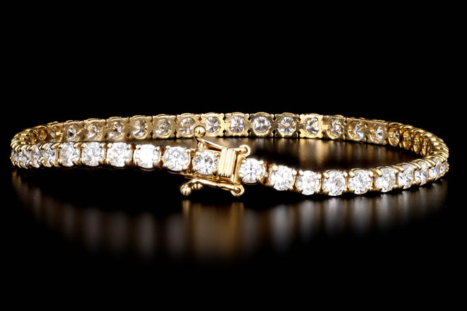 14K Yellow Gold 6.42 Carat Total Weight Round Brilliant Cut Diamond Tennis Bracelet - Queen May