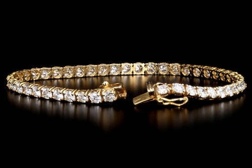 14K Yellow Gold 6.42 Carat Total Weight Round Brilliant Cut Diamond Tennis Bracelet - Queen May