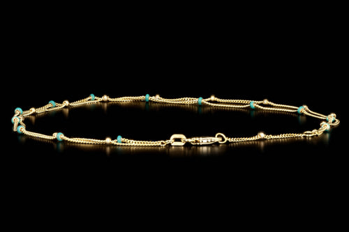 14K Yellow Gold Turquoise Enamel Station Double Strand Anklet - Queen May