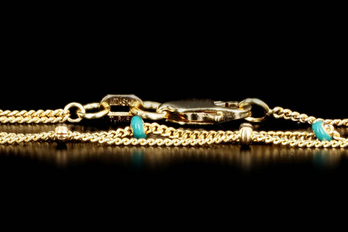 14K Yellow Gold Turquoise Enamel Station Double Strand Anklet - Queen May