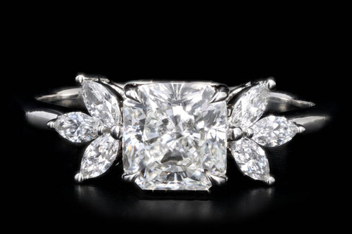 1.50 Carat Radiant Diamond Floral Marquise Engagement Ring in Platinum GIA Certified - Queen May