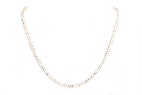 14K Yellow Gold 13.27 Carat Total Weight Round Brilliant Diamond Tennis Necklace - Queen May