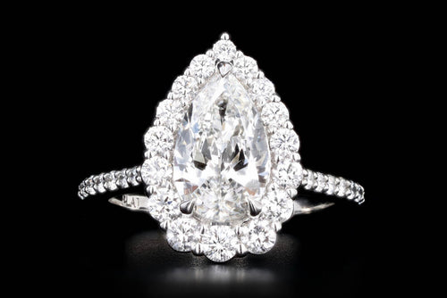 1.83 Carat Pear Diamond Graduated Halo Engagement Ring in Platinum GIA Certified - Queen May