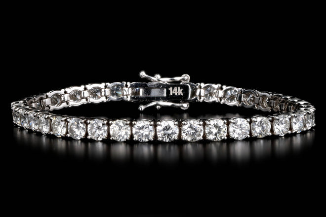 14K White Gold 11.05 Carat Total Weight Round Brilliant Cut Diamond Tennis Bracelet - Queen May