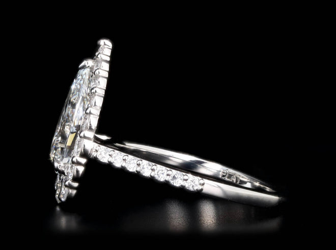 1.83 Carat Pear Diamond Graduated Halo Engagement Ring in Platinum GIA Certified - Queen May