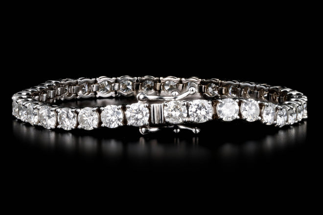 14K White Gold 11.05 Carat Total Weight Round Brilliant Cut Diamond Tennis Bracelet - Queen May