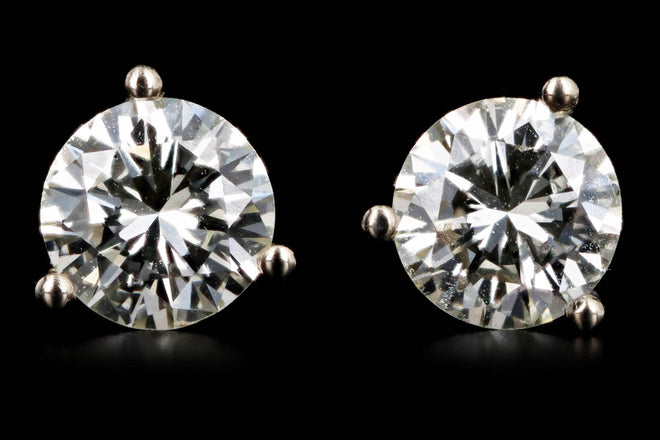 14K White Gold 0.96 Carat Total Weight Round Brilliant Cut Diamond Martini Stud Earrings - Queen May