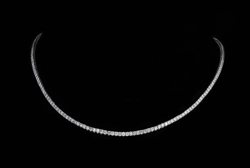 14K White 6.23 Carat Total Weight Round Brilliant Diamond Tennis Necklace - Queen May