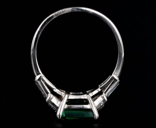 Art Deco 2.85 Carat Natural Colombian Emerald & Half Moon Diamond Ring in Platinum - Queen May